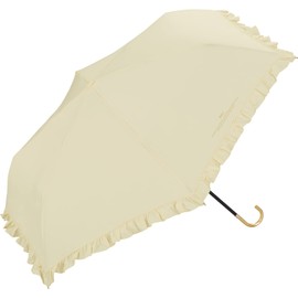 Wpc. 6181-212-002 Rain Umbrella, Folding Umbrella, Feminine Ruffle, Mini, Beige, 19.7 inches (50 cm), For Both Rain and Shine, Adult Cute, Classical, Gold Handle, Stylish, Cute