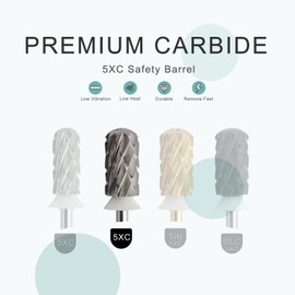 HYTOOS 5XC Barrel Carbide Nail Drill Bits, Safety Large Round Manicure Bit, 3/32 Shank for Righties, Electric Drills Accessories, Hard Gel Acrylic Powder Remover (5XC, Large Barrel)