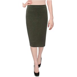 Baby'O Women's Tapered Fit Stretch Melange Ponte Pencil Skirt, Olive, Small