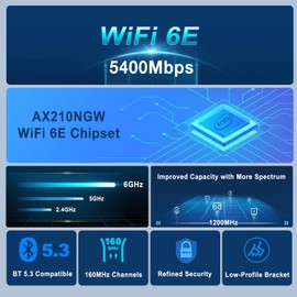 OKN WiFi 6E PCIe Wireless LAN Card AX5400 with Built-in Intel AX210NGW WiFi 6 Module 802.11AX PCI-Express Wireless LAN Adapter Bluetooth 5.3 Compatible, Windows 10/11 64-bit Compatible