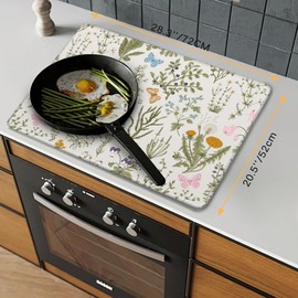 Herbs Wild Flowers Stove Top Cover for Electric Stove，Vintage Floral Extra Thick Natural Rubber Glass Top Protector, Prevents Scratching, Expands Usable Space 28.5'' x 20.5'