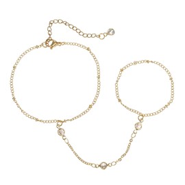 yipima 14K Gold Plated Ring Bracelet Hand Chain for Women Beaded Gold Cubic Zirconia Turquoise Chain Hand Bracelets and Ring Chain (zircon chain-gold)