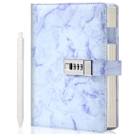 CAGIE Keyed Notebook, Marble, Keyed Diary, Refillable, Notebook, A5, Cute, Lockable, Stylish, Secret, Scandinavian, Dreamy, Leather-like, Girls, Password, Princesses, Present, Purple