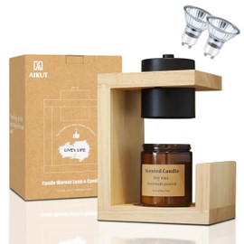 AIKUT Candle Warmer Lamp, with 2 Bulbs,Timer & Dimmer,Simple Natural Wood,Compatible Up to 4.5 inch Candles,for Home Scented and Décor，110-120V (Wood)