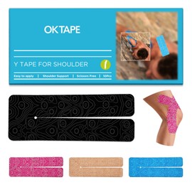 OK TAPE Precut Y-Shape Kinesiology Tape for Shoulder, Knee, Back, 10 Pcs, K Tape Strips, Provide Support & Relieve Discomfort, Water-Resistant Elastic Athletic Tape (3.5" x 10", Black)