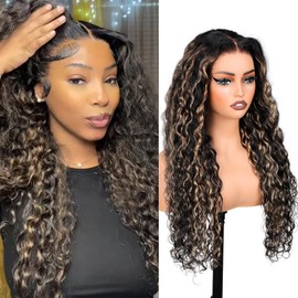 tsiyu 28 Inch 13x6 Ombre Lace Front Wigs Human Hair 180 Density FB/27 Highlight Ombre 13x6 HD Transparent Lace Front Wigs Colored Balayage Wig Deep Wave Human Hair Wigs for Women