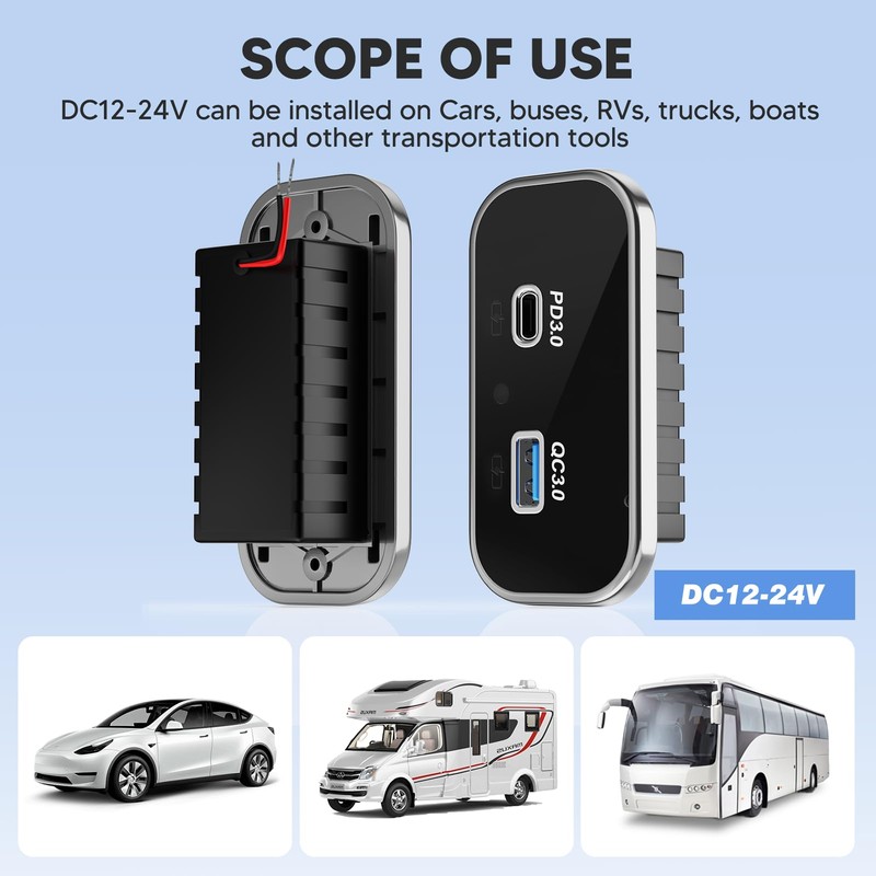 Kriogor USB C Socket 12 V Motorhome Charger, PD3.0 &
