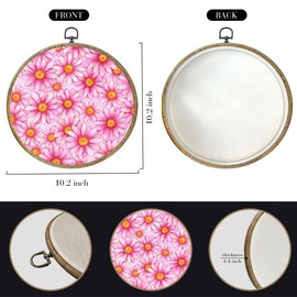 Cute Pink Floral Decor Framed Round Wall Decor Canvas Wall Art Hanging Prints Artwork for Home Kitchen Farmhouse Bathroom Living Room Decorations Nursery Office Porch Garden Door 10.2X10.2 Inch