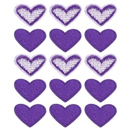 MECCANIXITY Heart Shaped Iron on Patches Dark Purple Embroidered Sew on Love Applique Patches for Clothing Jackets Backpack Shoes Repairing Decorations Pack of 15