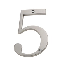 Large 5" Satin Nickel Metal Flush House Address Numbers, Bold Easy-to-read Font (5)