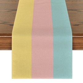 Artoid Mode Yellow Pink Blue Stripes Birthday Bridal Baby Shower Table Runner, Wedding Kitchen Dining Table Decoration for Home Party Decor 13x72 Inch