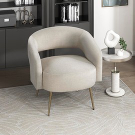 Lexicon Mid-Century Modern Velvet Accent Chair with Open Back, Gold Metal Legs, Upholstered Curved Barrel Armchair for Living Room/Bedroom/Office, Easy Assembly, Taupe