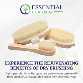 Essential Living: 3-Piece Dry Brushing Spa Kit - 1 Face Brush, 2 Body Scrub Brushes and a Cotton Bag - Body and Skin Care for Exfoliation, Blood Circulation and Lymphatic System Stimulation Support