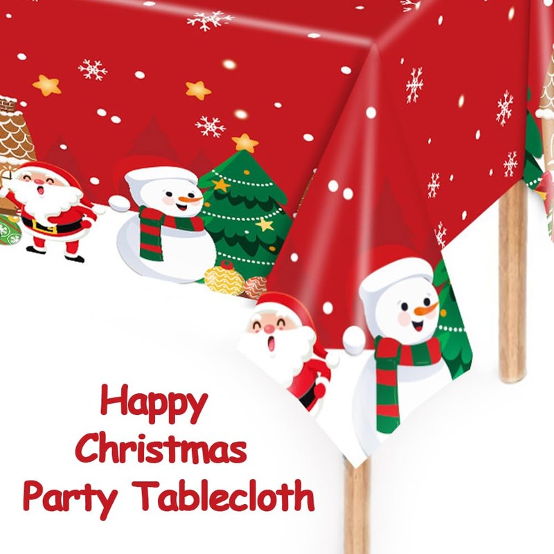 YEIUZPT 137 * 274cm Christmas Tablecloth Christmas Plastic Tablecloth, Red