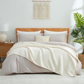 Amélie Home Chenille Waffle Throw Blanket for Couch, Reversible Soft Cozy Knit Blanket Lightweight Warm Decorative Throw for Sofa, Bed, Living Room, Ivory, 60 x 80 inch