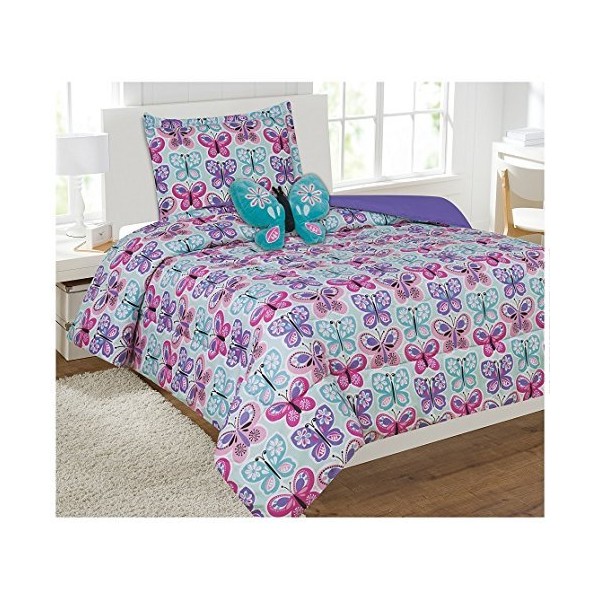 Fancy Linen Girls Comforter Set Butterfly Blue/Turquoise Purple New # Butterfly Blue (Twin Comforter)
