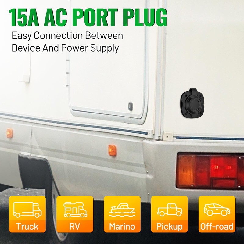 15A 20 Inch AC Port Plug,125V RV Shore Power Inlet