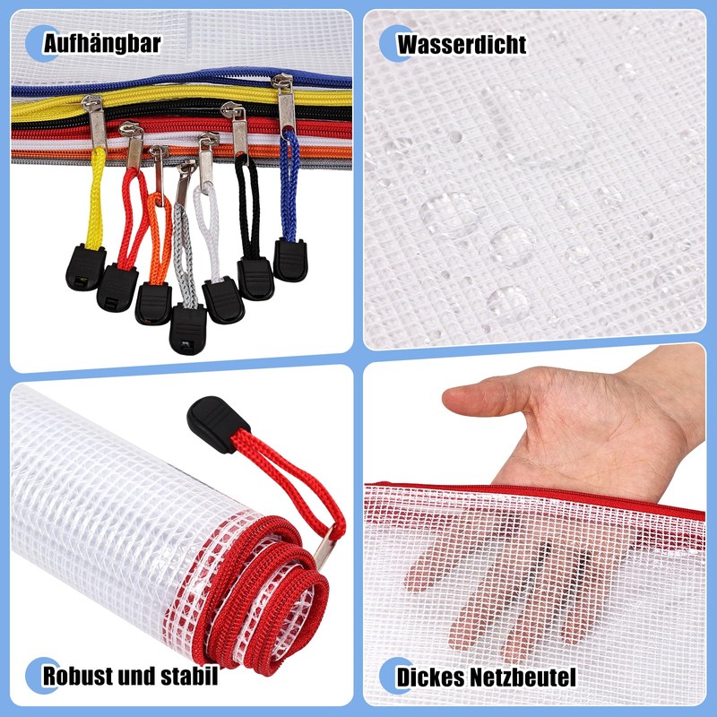 Document Wallet A4-14 Pieces Transparent Document Folder with Zipper, Mesh