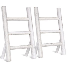Cinnvoice 2 Pcs Wooden Tea Towel Ladder Rustic Hand Towel Stand Rack Mini Countertop Towel Stand Farmhouse Wood Counter Towel Holder for Bathroom Country Kitchen Office (White)