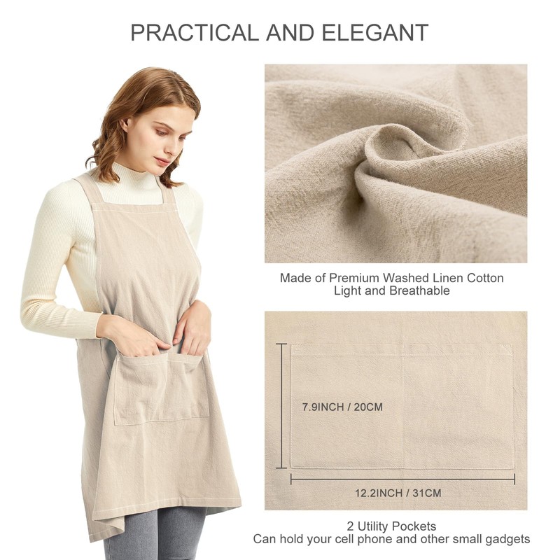 ELEZAY Cross Back Apron with Pockets Kitchen Cooking Chef Baker