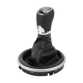 TUCKBOLD 6 Speed Manual Gear Shifter Knob with Cover for Skoda Fabia 2 II | Gearbox Stick Shifter Lever Knob Black Silver Tone Plastic Faux Leather 1 Pcs