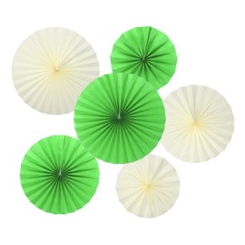 PATIKIL 8"/12"/16" Paper Fans Hanging Decoration, 6 in 1 Set Round Honeycomb Fans with Pearl for Birthday Wedding Graduation Events Party, Green/Beige