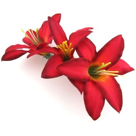 Triple 3.5 Inch Red Lily Silk Flower Hair Clip with Teeth
