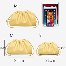 Huralona Dressy Pleated Vegan Leather Clutch Purse Super Soft Cloud Dumpling Clutch Bag for Women PU Evening Purse Handbag (Light Yellow, M)