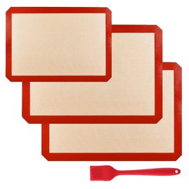 CASAMIEL Juego de Tapete de Silicona para Hornear 4 pcs, 3 Tapetes Antiadherentes y 1 Cepillo de Silicona Reutilizable Alimenticio sin BPA para Postres, Galletas, Pizza, Pan