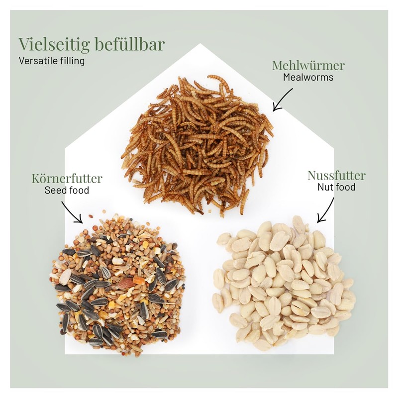 WILDLIFE HOME Mealworm Feeder - Bird Feeder with Rain Cover
