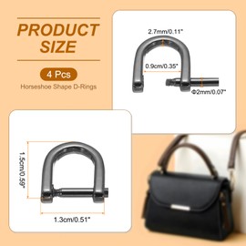 PATIKIL 3/8" D-Rings Screw in Shackle, 4 Pcs Horseshoe U Shape D Ring Zinc Alloy Semicircle Buckles Replacement for Purse Keychain Collar Accessories Craft, Black