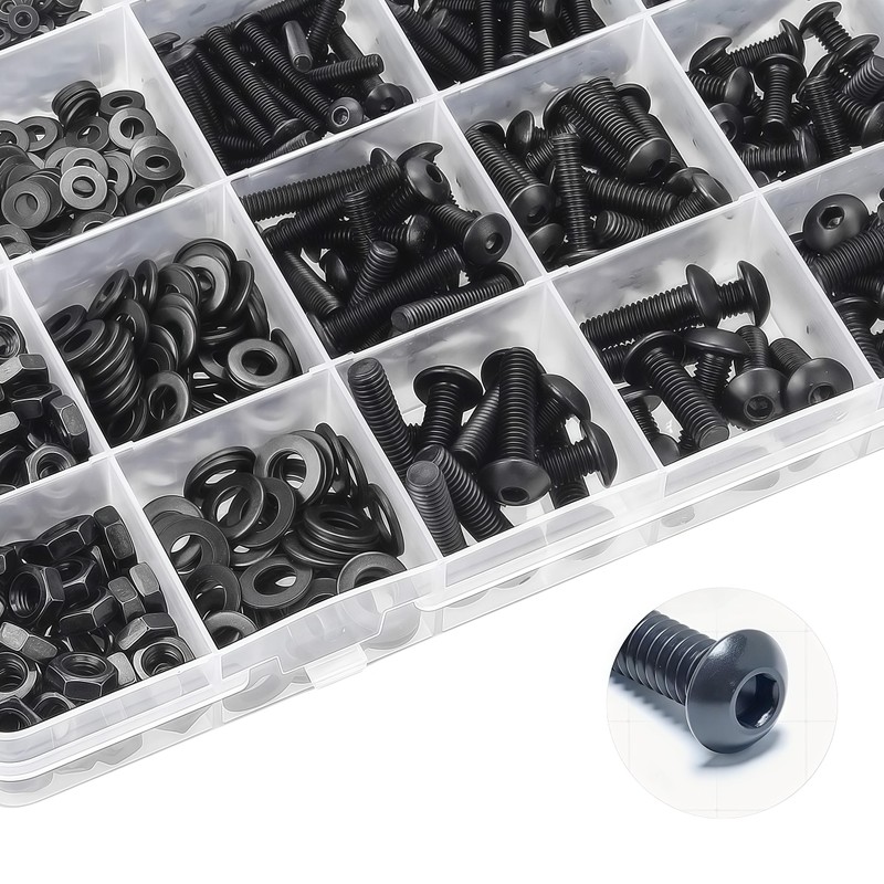 WZHUIDA 330-Piece M4 Screws Set, Black Metric Rounded Head Screws,