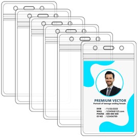 6 Pack Badge Holders - Plastic Card Holder for Lanyard, Vertical Clear ID Card Holder with Waterproof Resealable Zip, Clear Badge Sleeve for Nurses, Office and School - D004