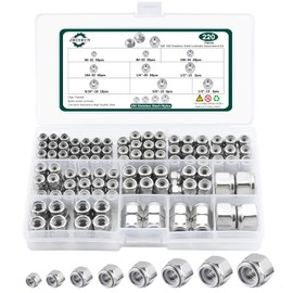 SAE Lock Nuts Assortment Kit, 220PCS Nylon Insert Nut Sets, 304 Stainless Steel Standard Inch Thread for Bolt 6#32 8#32 10#24 10#32 1/4"-20 5/16"-18 3/8"-16 1/2"-13