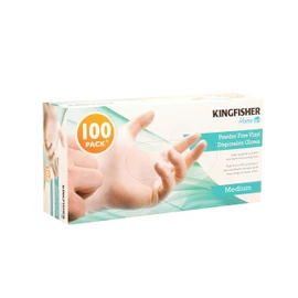 DISPOSABLE VINYL GLOVES. POWDER FREE. PACK 100. FOOD, CLEANING. SIZE MEDIUM