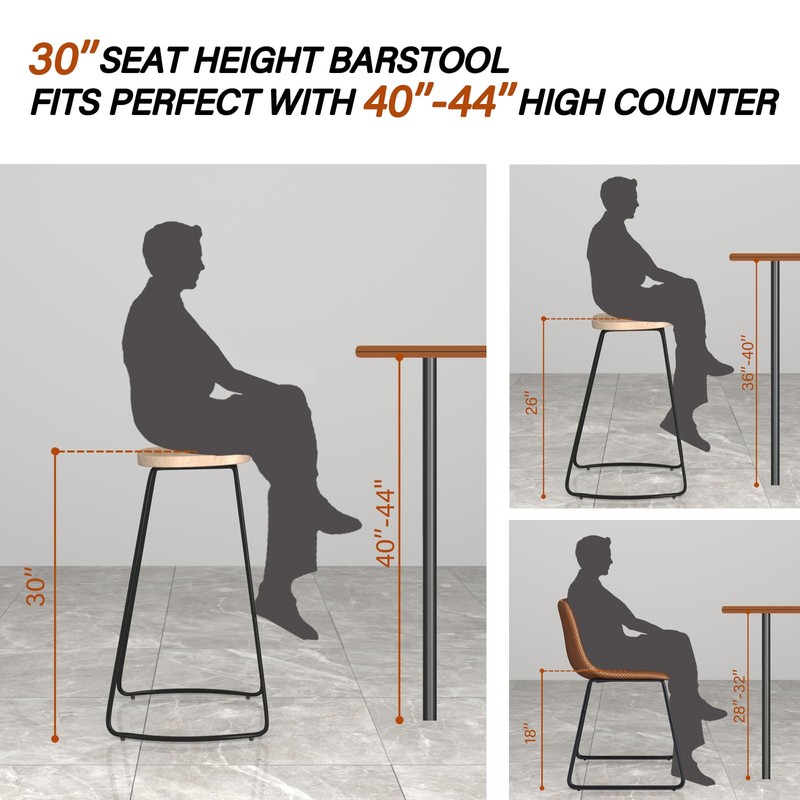 HeuGah Bar Stools, Solid Wood Barstools Set of 2, 30"
