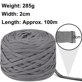 T-Shirt Yarn, Crochet Yarn, Textile Yarn, Cotton Yarn - 285 g Width, 2 cm, T Shirt Yarn for Crochet, with Crochet Hook Set, for Bags, Baskets, Blankets, Home Decoration (Dark Grey)
