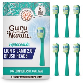 GuruNanda Lion & Lamb 2.0 Replacement Brush Head (Pack of 6), Round-Ended, Soft Bristles to Help with Plaque Control, BPA-Free, IPX7 Waterproof