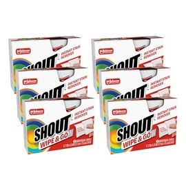 Shout Wipe & Go Instant Stain Remover Wipes, No Wash Required, Safe on Colorfast Washables, Travel & Baby Diaper Bag Essentials, Removes Grass, Coffee, Makeup & More, 12 Wipes (Pack of 6)