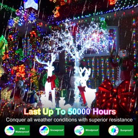 750 LED 256ft Outdoor Christmas Lights, Super Long String Lights 8 Modes Timer Memory, Outsite Waterproof Dark Green Wire Fairy Light Strings for Xmas Tree Wedding Holiday Party Decorations Multicolor