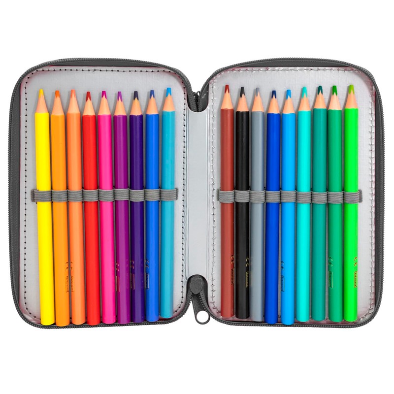 Idena 20123 Triple Pencil Case with 3 Zip Compartments Skateboard