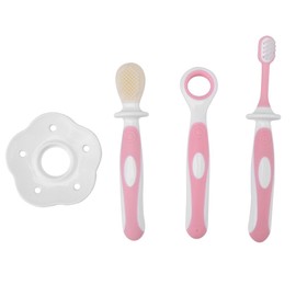 3Pcs Cepillo de dientes para bebés Limpiador de lengua para bebés Conjunto de cuidado oral Cuidado para bebés de 0-36 meses, sin BPA(Rosado)