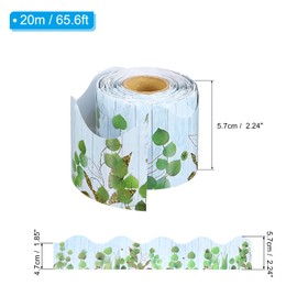 PATIKIL 2.24" x 65.6Ft Bulletin Board Border,Eucalyptus Scalloped Trim Strips Wall Decor for Locker Classroom Cork Poster Black Board White Chalkboard, Green, White