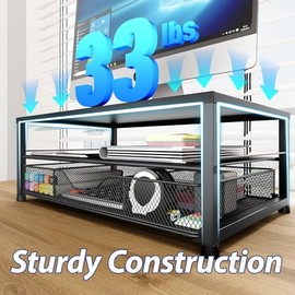 OPNICE Organizador de escritorio y accesorios, soporte elevador de monitor de computadora de 2 niveles con cajn y 2 soportes para bolgrafos, soporte  