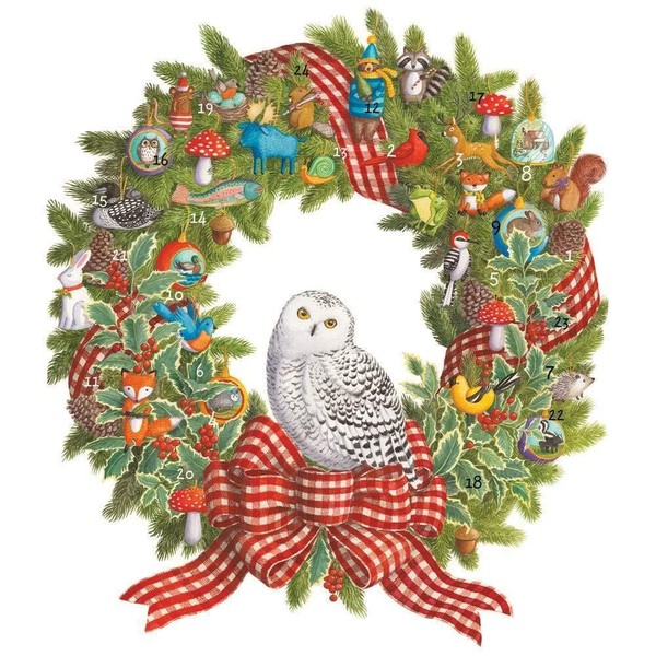 Caspari Snowy Owl Wreath Advent Calendar - 1 Each