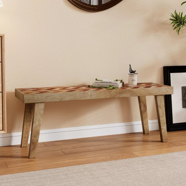 GDF Studio Indoor Mango Rustic Boho Wood Dining Bench Livingroom,