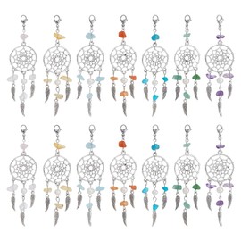 nbeads Dreamcatcher Charms, Colourful Wooden Bead Dream Catcher Pendant with Alloy Finds, Lobster Clasps for Making Earrings, Necklaces, Keyrings