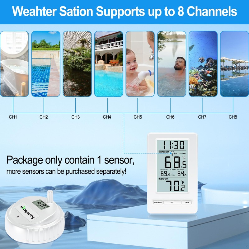 Urageuxy Wireless Digital Pool Thermometer, 328ft Remote Floating Thermometer with