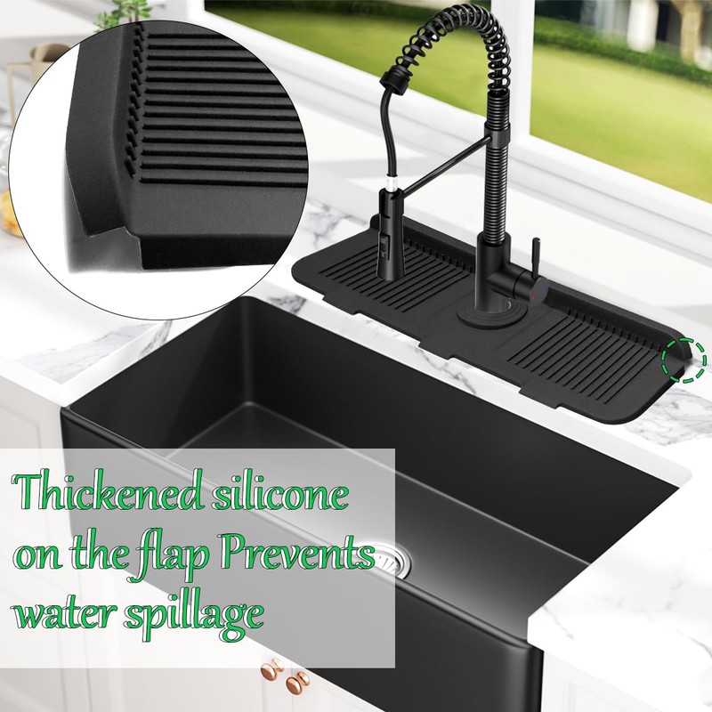 FFTANXS Tap Protector & Drip Mat, Black, Tap Splash Guard,