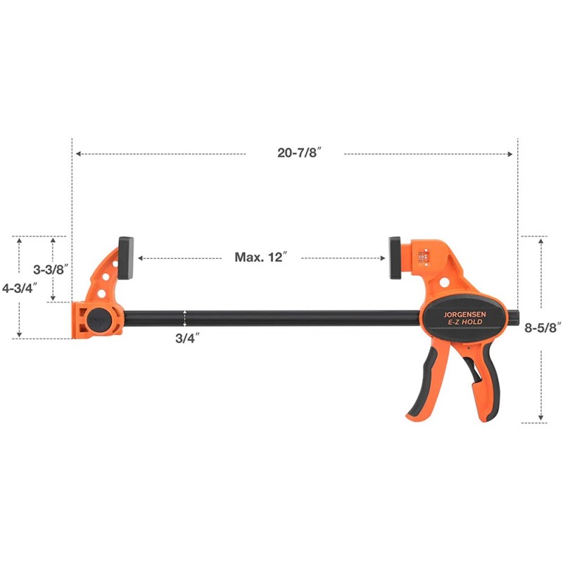 Jorgensen Bar Clamps For Woodworking, 12" 2-Pack One-Handed Clamps/Spreade